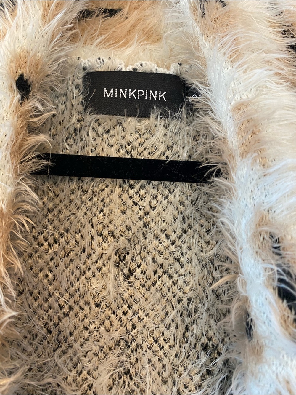Mink Pink Zippora Cream Animal Print Wrap Sweater Cardigan SM Leopard Print Cozy - Picture 5 of 17